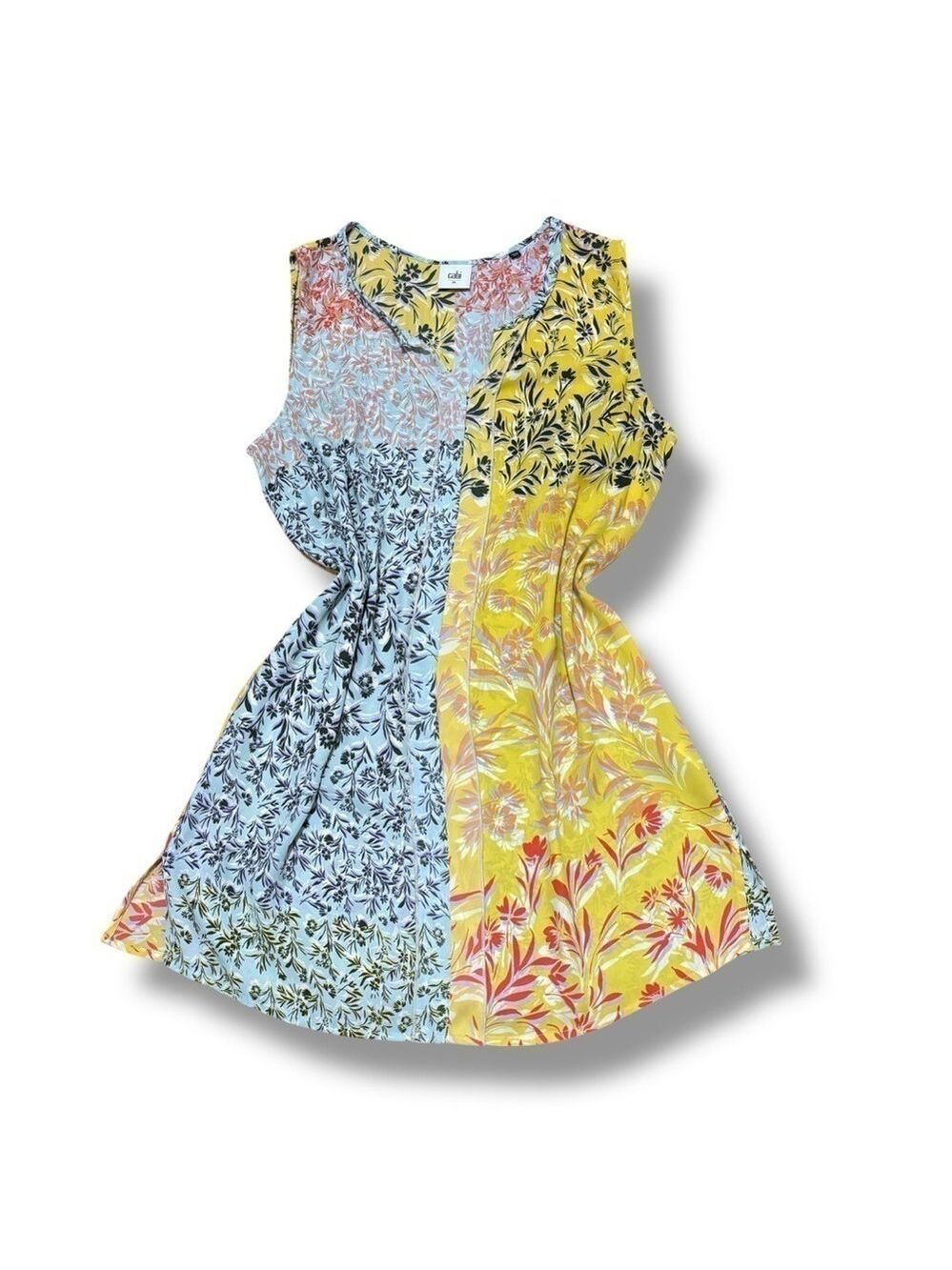 CAbi Yellow Blue Multi Color Floral Sleeveless Tunic - Size Medium